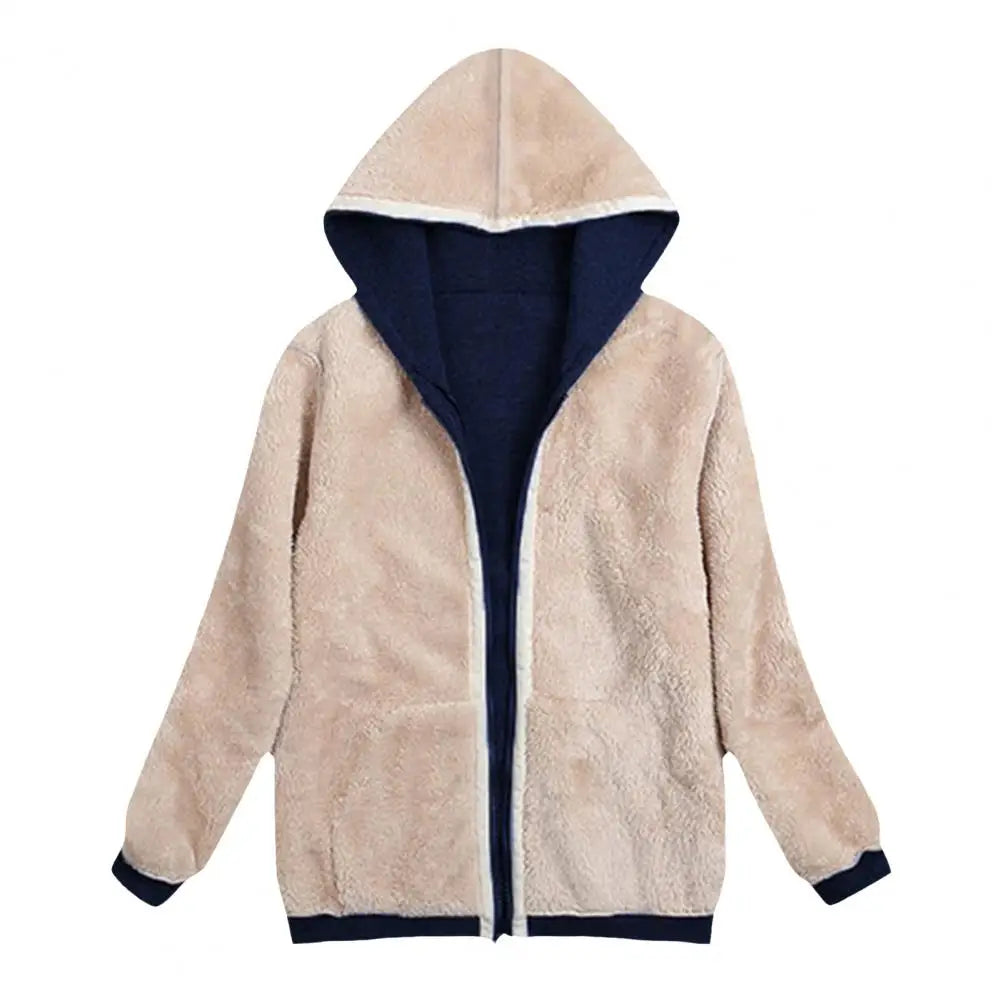 Lightweight Jacket Cozy Fleece-lined Winter Hoodie with Pockets for Women Stylish Zip-up Coat with Drawstring Hem Elastic Cuffs