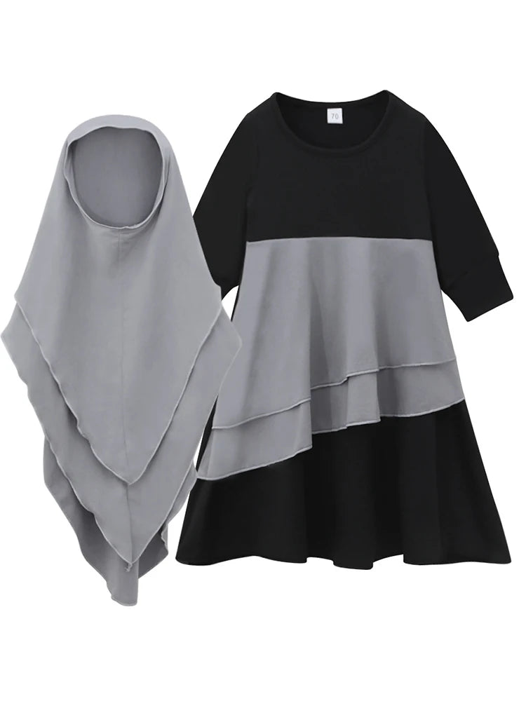 2Pcs Muslimischen Ramadan Gebet Kleid Abaya Sets Kinder Mädchen Eid Khimar Hijab Arabischen Kinder Lange Robe Kopftuch Kaftan Kleid jilbab