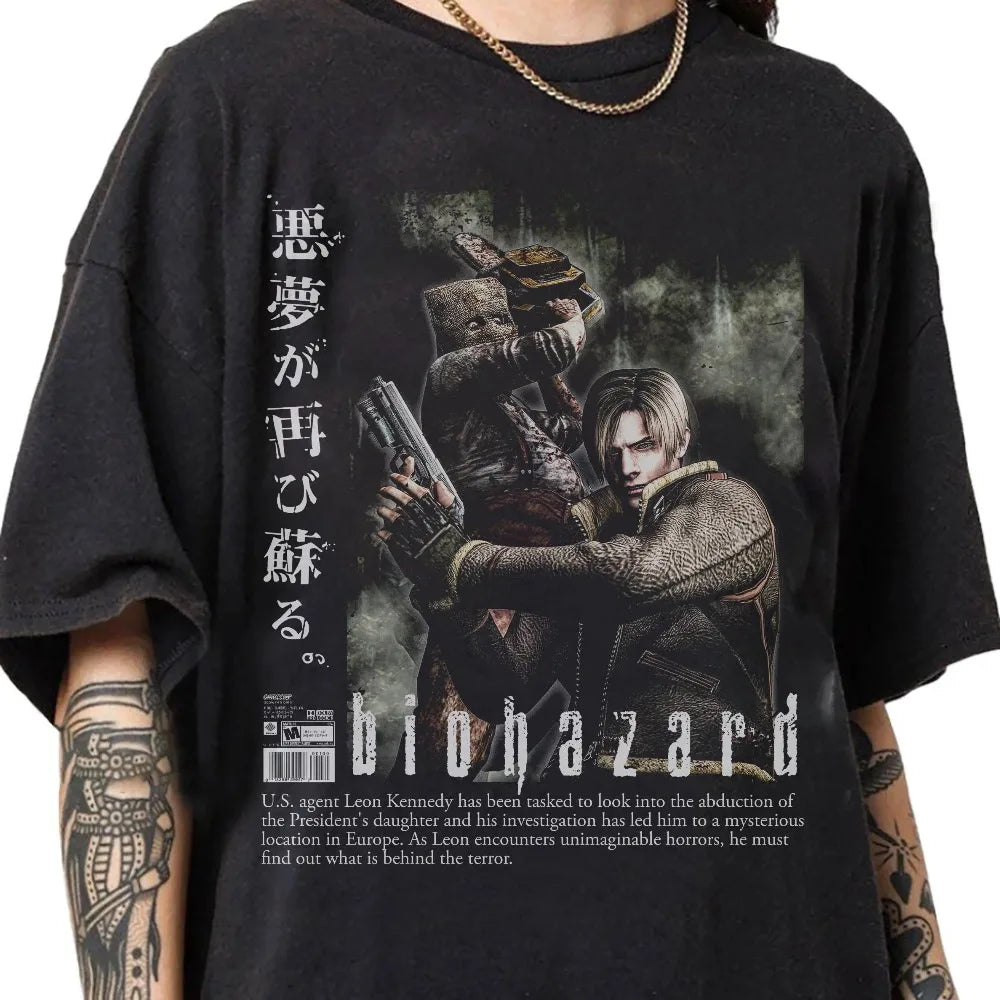 Vintage 90er Jahre Bootleg Style Biohazard Resident Evil T-Shirt Leon Kennedy T-Shirt Retro Resident Evil Geschenke für Männer Frauen T-Shirt