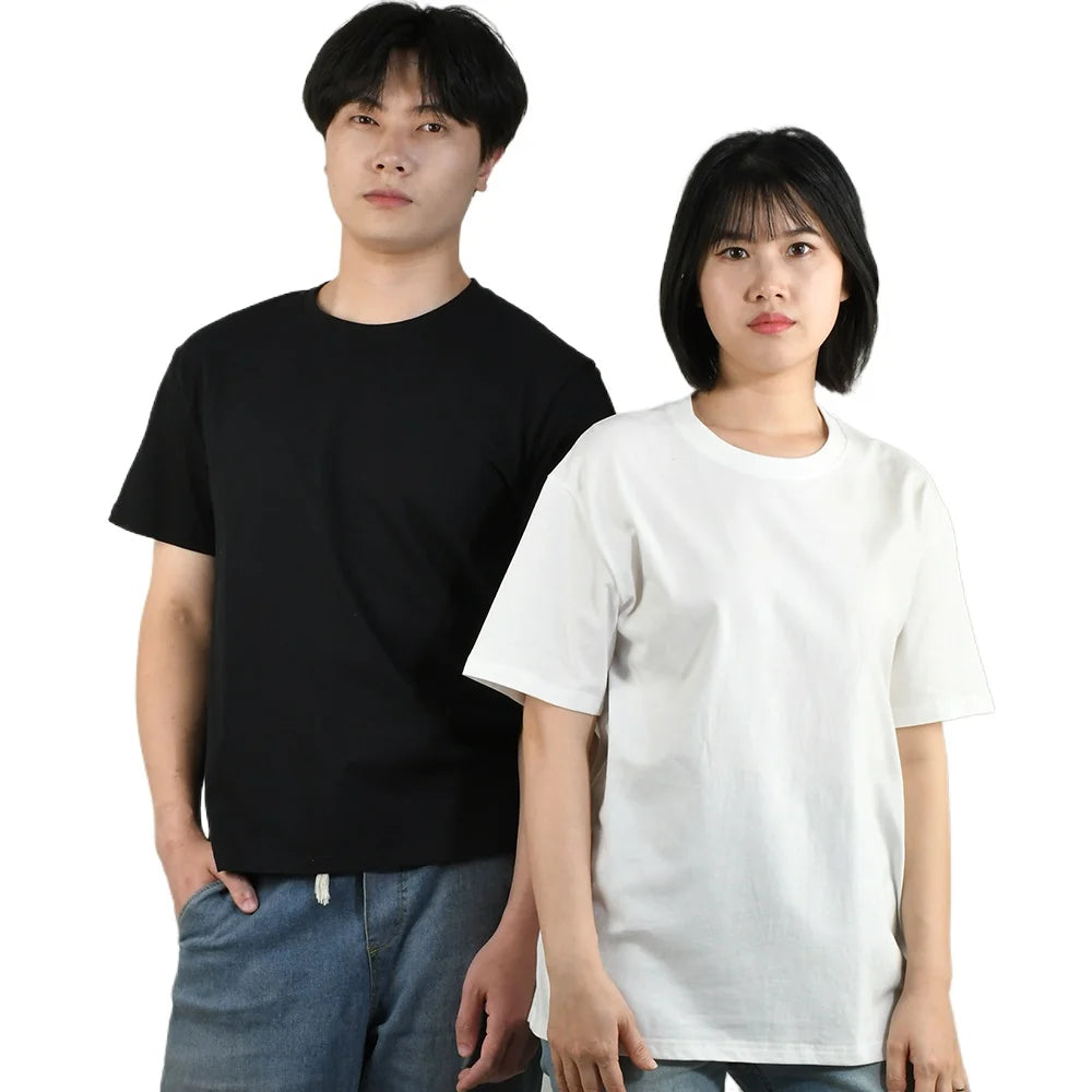 Männer Frauen O Neck T-shirt Hohe Qualität Baumwolle T Einfarbig Kurzarm T Shirts Schwarz Weiß Atmungsaktive Kleidung Paar Tops