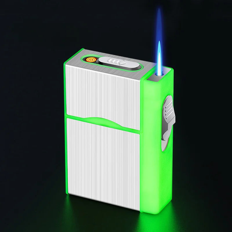 2 in 1 leuchtendes Zigarettenetui, 20 Stück, USB wiederaufladbar, Zigarettenanzünder, winddicht, Zigarettenetui, Geschenk, Raucherzubehör