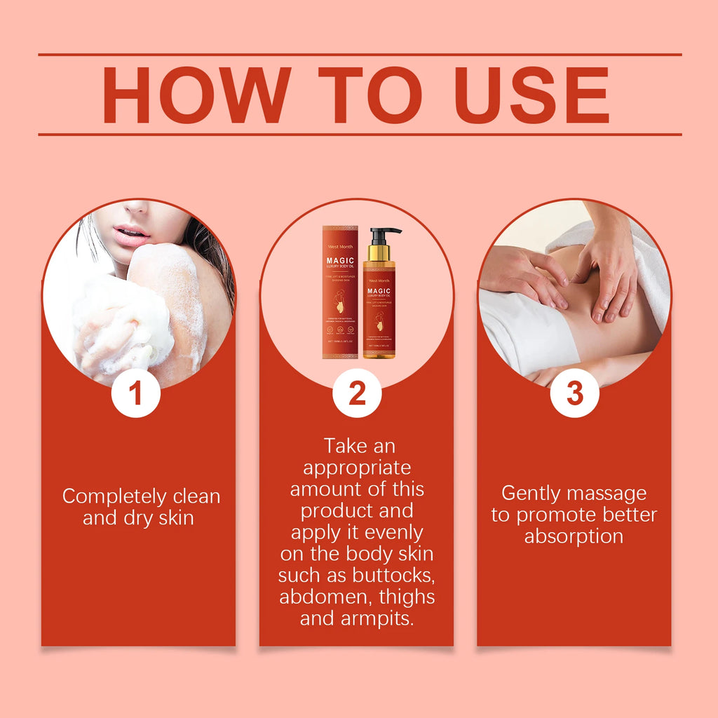 Körperstraffendes Feuchtigkeitsöl – nährt, strafft die Haut, verbessert die Elastizität, reduziert feine Linien und spendet Feuchtigkeit für strahlende Körperpflege