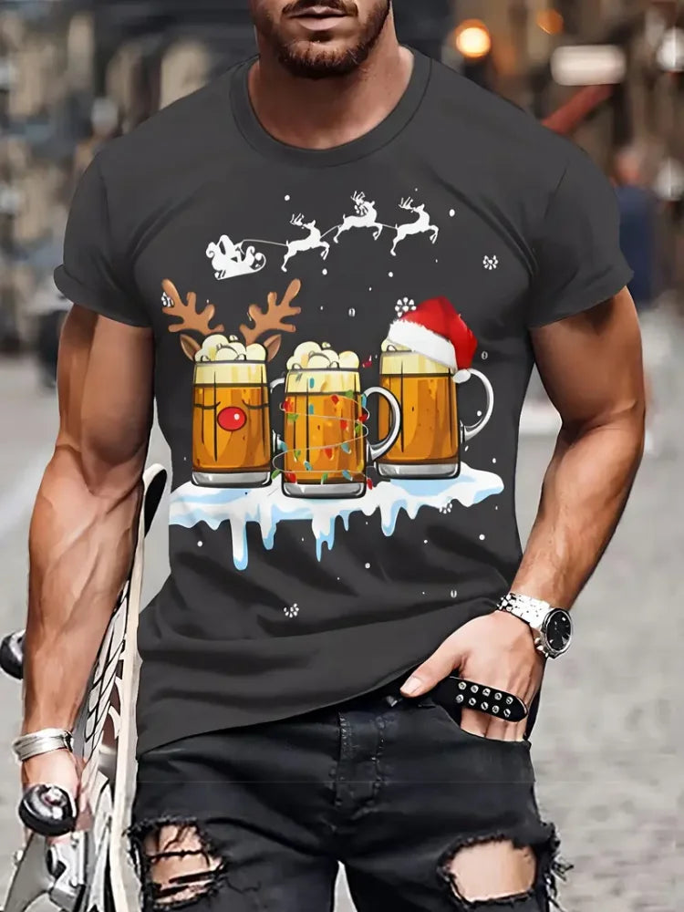 Lustiges Weihnachtsmann-T-Shirt für Herren, Tops, Weihnachten, kurzärmelig, O-Ausschnitt, Y2k-Kleidung, Übergröße, Sommer-T-Shirt, Herren, Freizeitkleidung