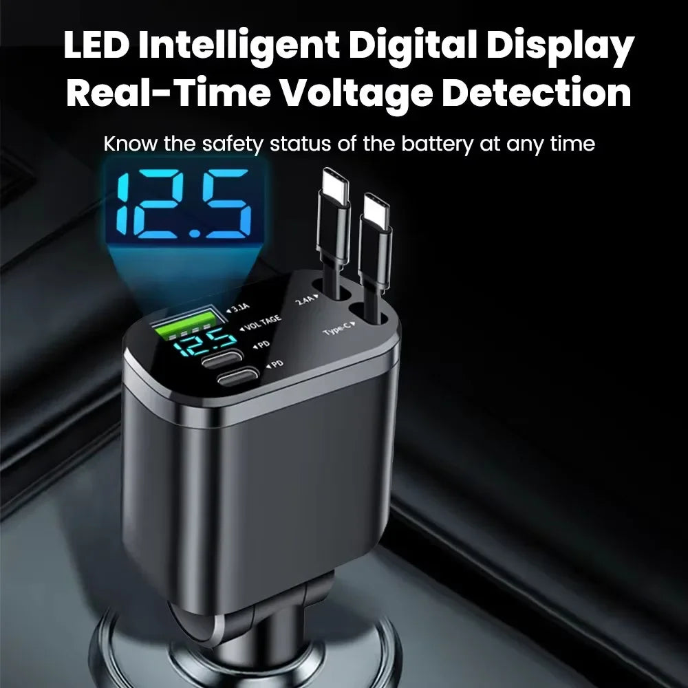 120 W 4/5 IN 1 Versenkbare Auto Ladegerät USB C Kabel Für IPhone Huawei Samsung Schnelle Ladekabel Zigarette leichter Adapter PD QC3.0