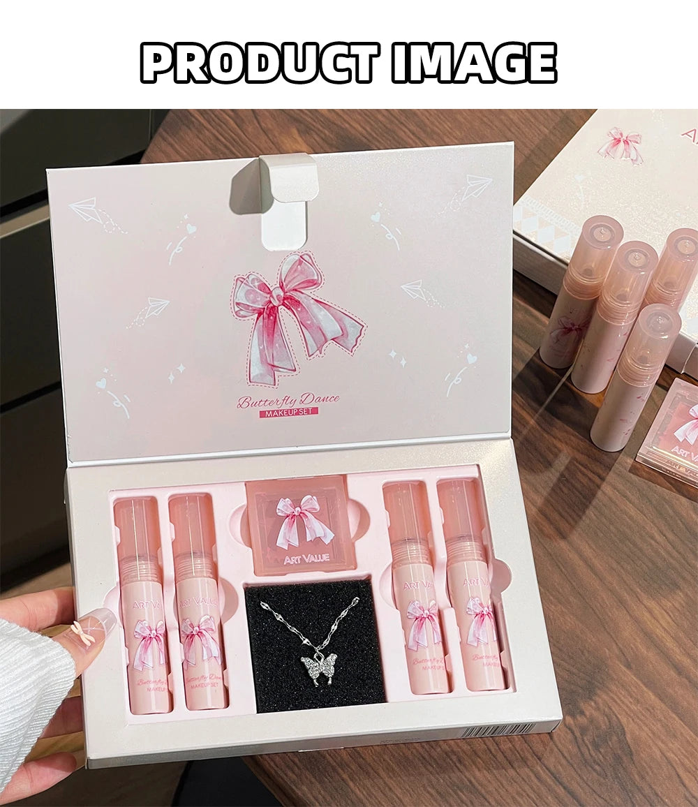 Art Value Butterfly Dance Color Box Four Lip Glaze Blush Set Halskette Lip Mud Blush Set