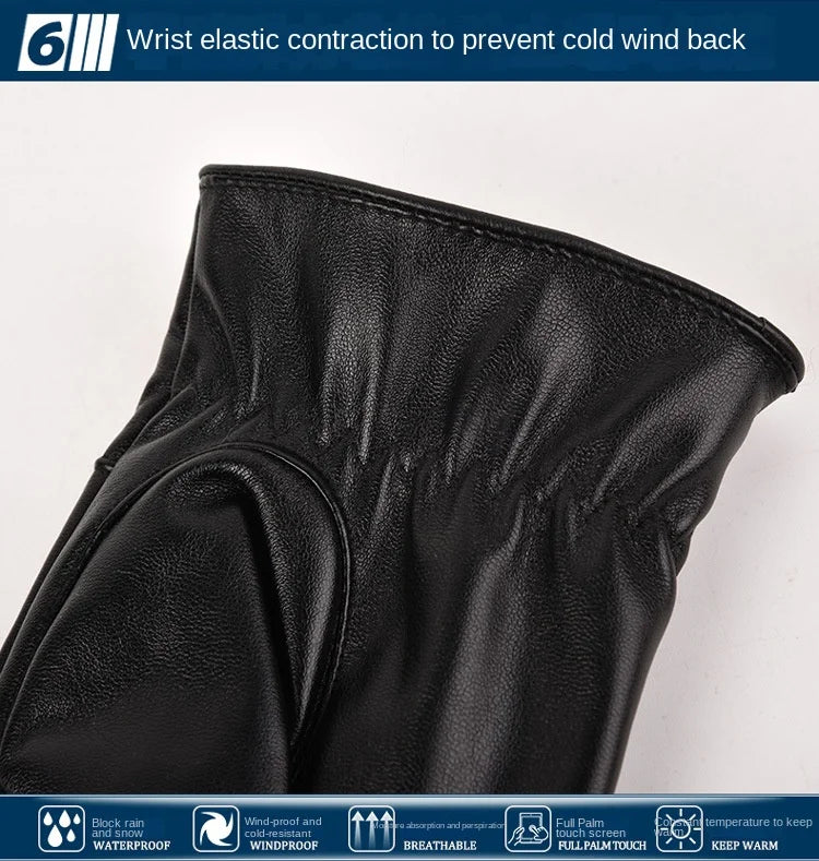 Winterhandschuhe für Herren, echtes Leder, Outdoor-Radfahren, schwarz, echtes Schaffell, warm halten, Fahren, Motorradhandschuhe