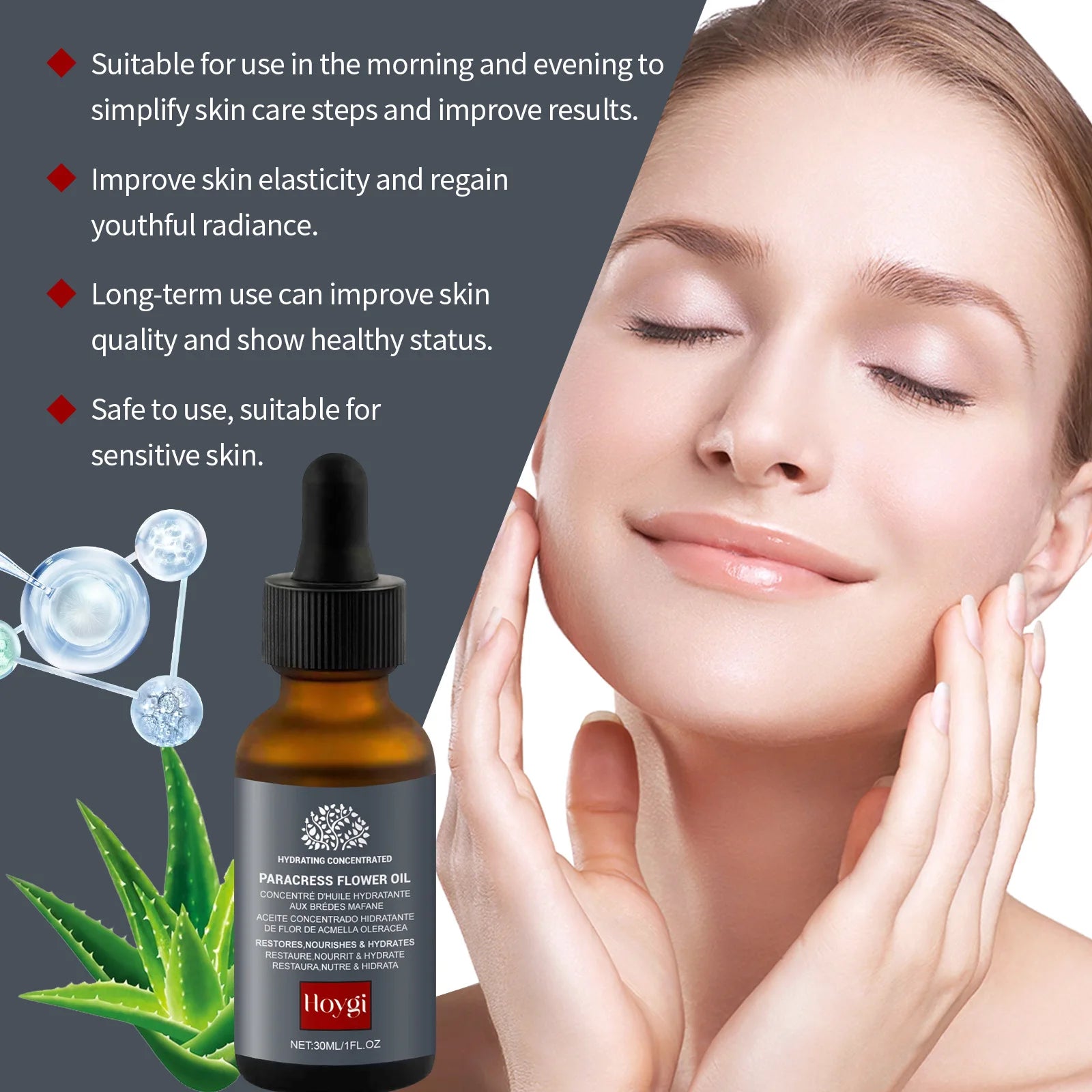 Kollagen-Essenz-Serum mit Parakress-Blumenöl, reduziert feine Linien, verbessert die Hautelastizität, Anti-Aging, leicht, 30 ml