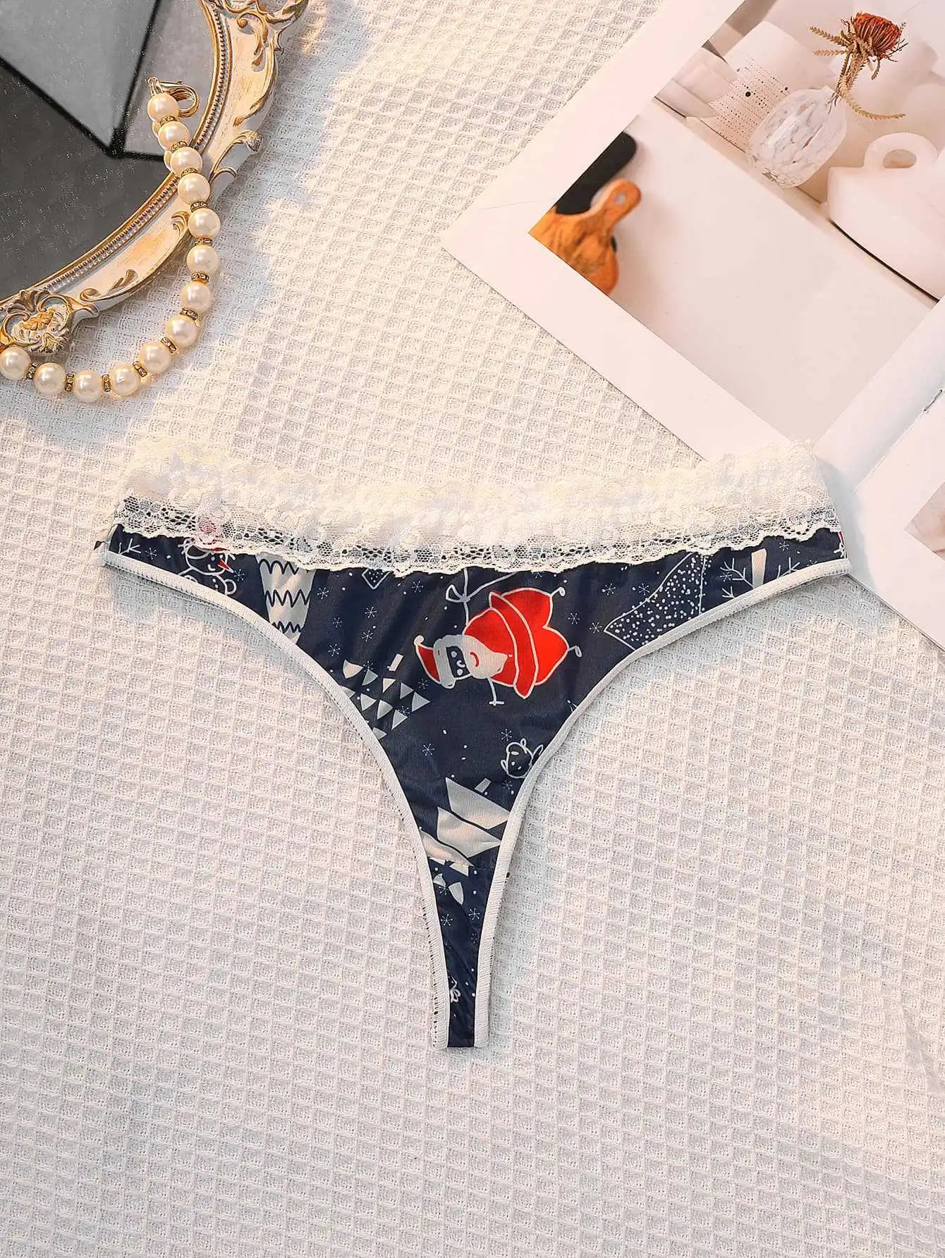 Sexy Weihnachts-Tangas für Damen – G-String mit mittlerer Taille aus Spitze, weiches, atmungsaktives, lässiges Sporthöschen