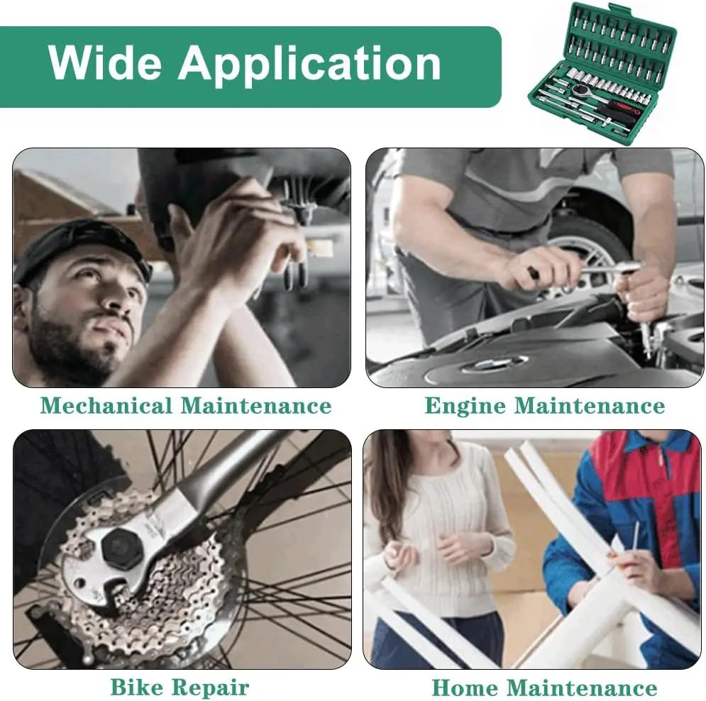 46-teiliges Ratschenschlüssel-Set mit 1/4-Zoll-Antriebsbuchse, mit metrischem Bit-Steckschlüssel-Set und Verlängerungsstange für die Autoreparatur, Fahrrad
