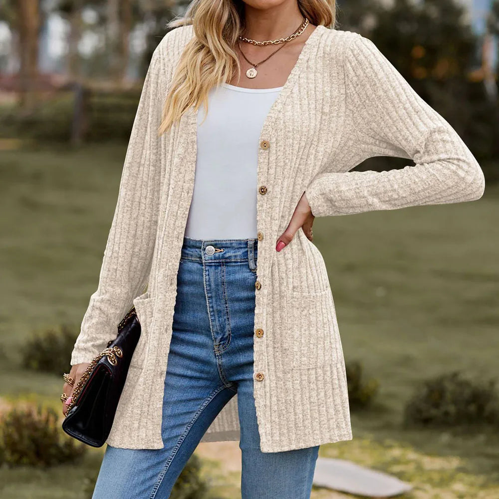 Frauen Lose Lange Pit Tasche Lose Jacke Mäntel Frühling Herbst Weibliche Dünne Outwear Strickjacken JSFS-KK003