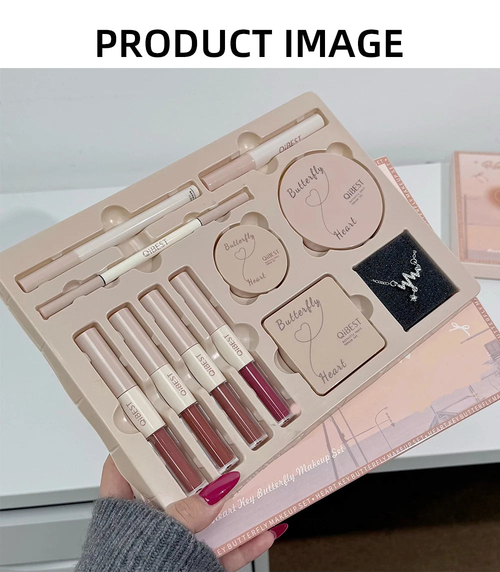 Make-up-Geschenkbox, Schmetterlingsschleife, Herz, begrenzter Lippenstift, Puder, Rouge, Lidschatten, Make-up-Geschenkbox-Set und Halsketten-Geschenke für Frauen