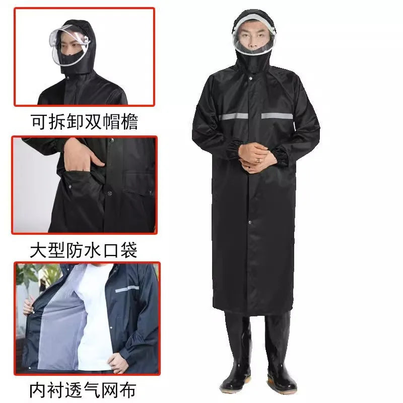 Langer, einteiliger Regenmantel für Erwachsene aus Segeltuch, wasserdicht, Wander-Regenanzug, Herren-All-Body-Regenschutzkleidung, langlebiges Oxford-Tuch