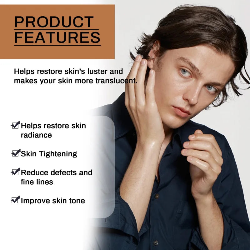 Feuchtigkeitsspendendes Gesichtsserum für Herren, tief feuchtigkeitsspendende, straffende Essenz zur Reduzierung feiner Linien und zur Verbesserung der strahlenden Haut, Anti-Aging-Pflege