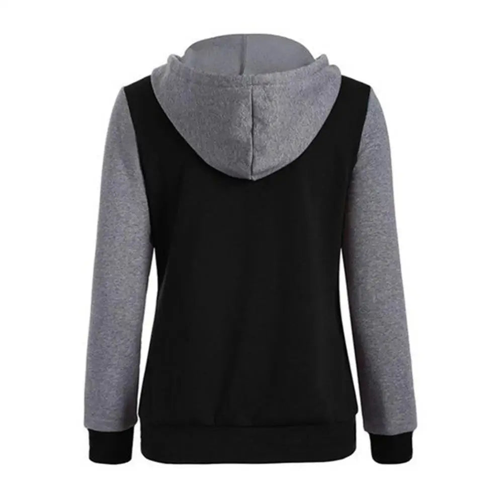 Kordelzug Damen Jacke Herbst Winter Farbblock Sport Hoodie Jacke Knopf Kapuze Langarm Hoodies Jogging Damen Sweatshirts