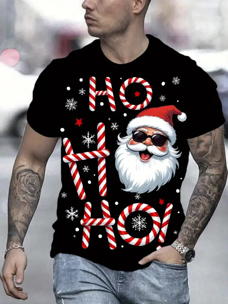Lustiges Weihnachtsmann-T-Shirt für Herren, Tops, Weihnachten, kurzärmelig, O-Ausschnitt, Y2k-Kleidung, Übergröße, Sommer-T-Shirt, Herren, Freizeitkleidung
