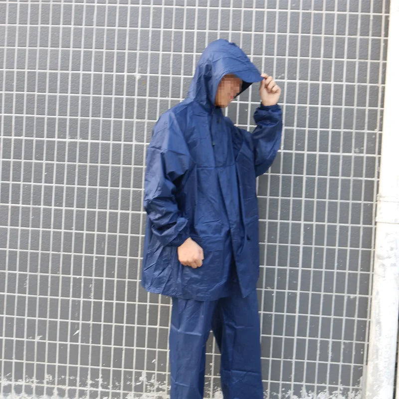 Verdickter Polyester-Stoff, Motorrad, Elektrofahrzeug, Reiten, Regenanzug, atmungsaktiv, abnehmbarer Regenmantel und Hose für Erwachsene