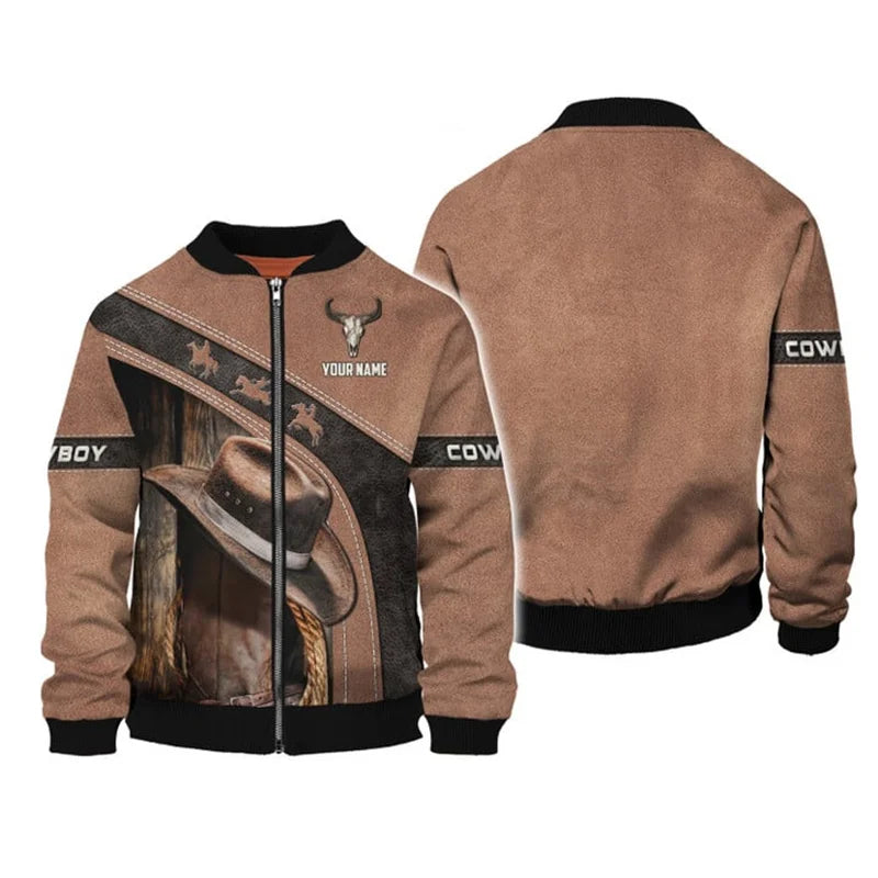 American West Cowboy Männer Bomber jacke benutzer definierten Namen 3d bedruckte Jacke Männer Kleidung Herbst Winter Harajuku Reiß verschluss Mantel überschattet