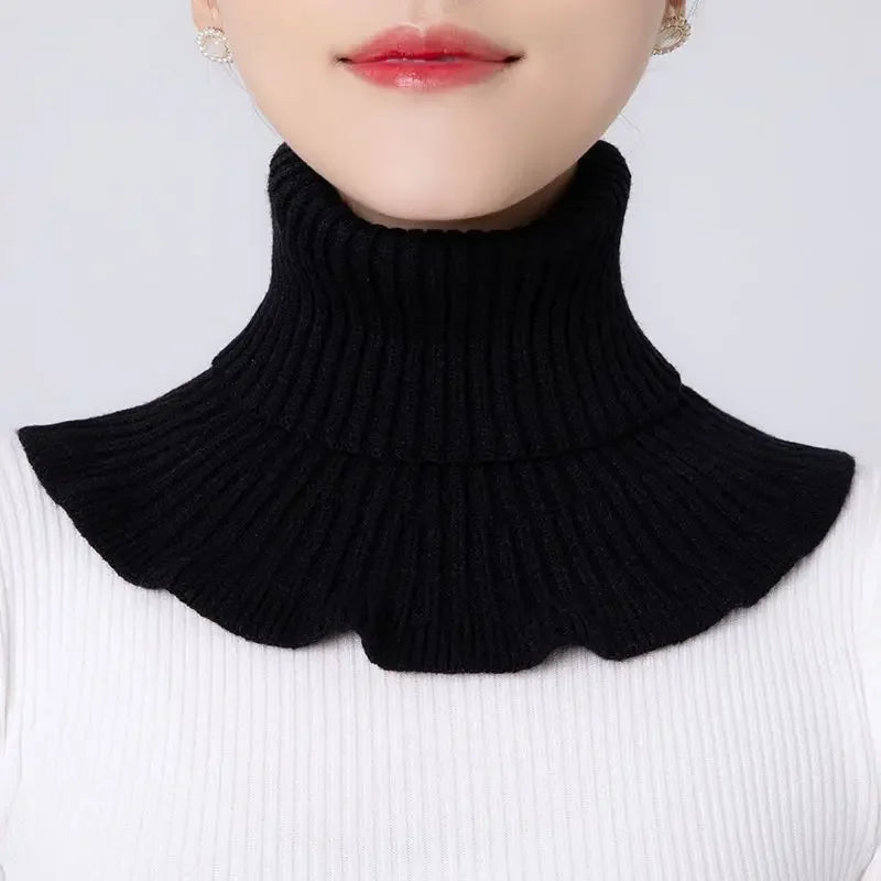 Warmer gestrickter Kragenschal für Damen, Rollkragenpullover, gestrickt, falscher Fake-Kragen, abnehmbarer Schal, warmer Winter, winddichter Wickelschal, Rüschen