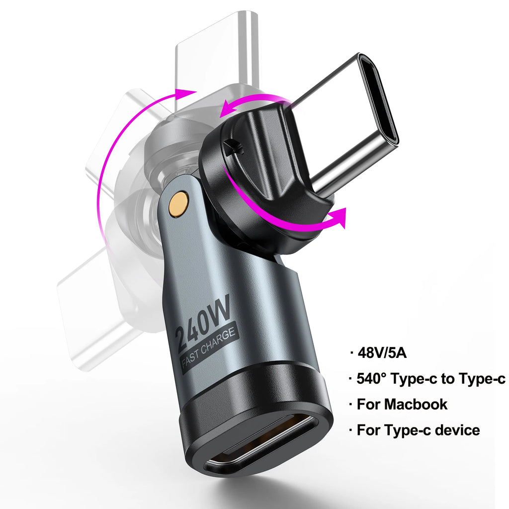 AUFU PD240W USB C auf Typ C OTG-Adapter 540 Rotation 5A Schnellladekabel-Konverter für iPhone 16 MacBook Samsung Xiaomi Laptop