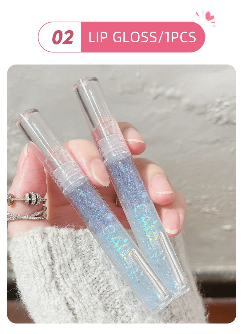 CACE Mattflüssiger Lippenstift-Make-up-Sets, 4 Farben Lipgloss und 1 transparenter Lipgloss und 1 Stück Lippenbalsam, praller und Halsketten-Geschenk