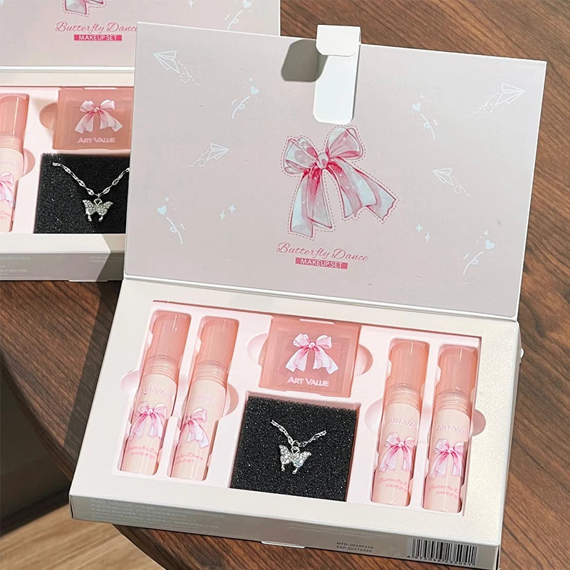 Art Value Butterfly Dance Color Box Four Lip Glaze Blush Set Halskette Lip Mud Blush Set